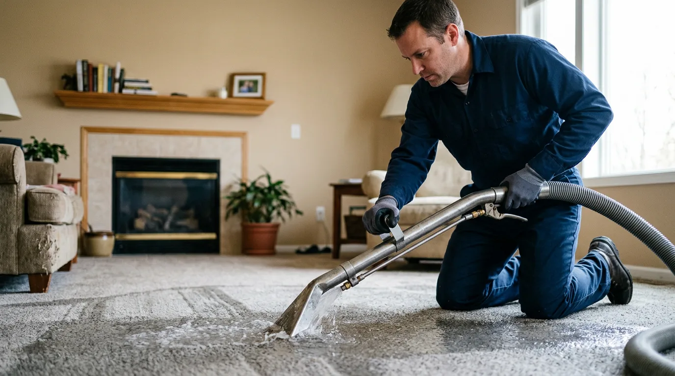 Water damage restoration technician working near Hawthorne, NJ